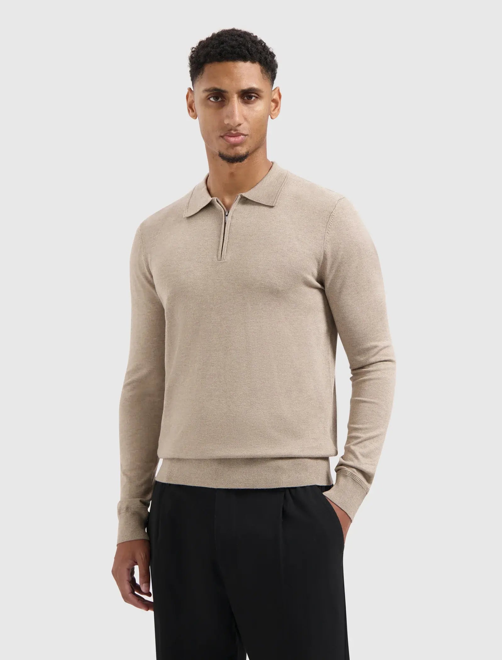 Pure Path - Polo Trui Knitwear Half Zip Taupe