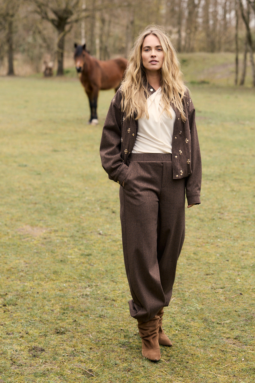 Tramontana - Tweed broek Sequins Coffee