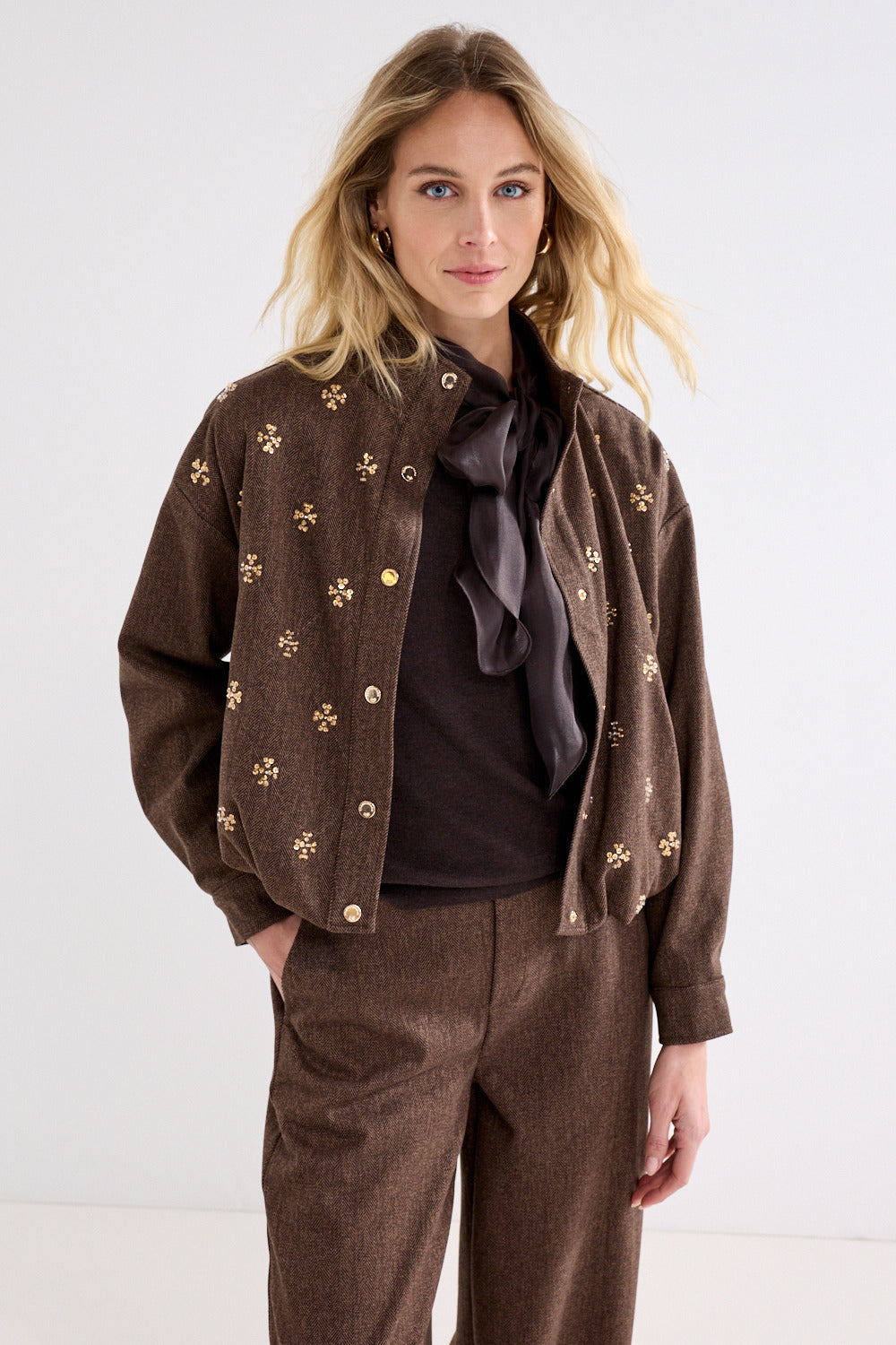 Tramontana - Tweed jasje Sequins Coffee