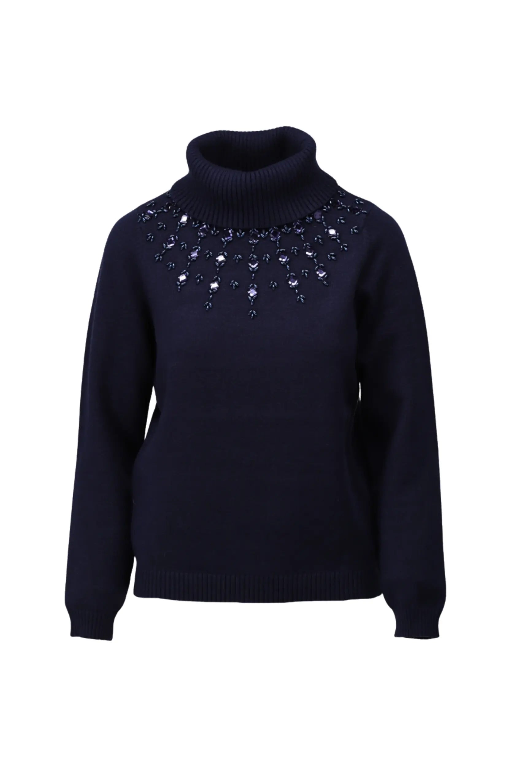 K-design - B812 Trui col met kralen blauw