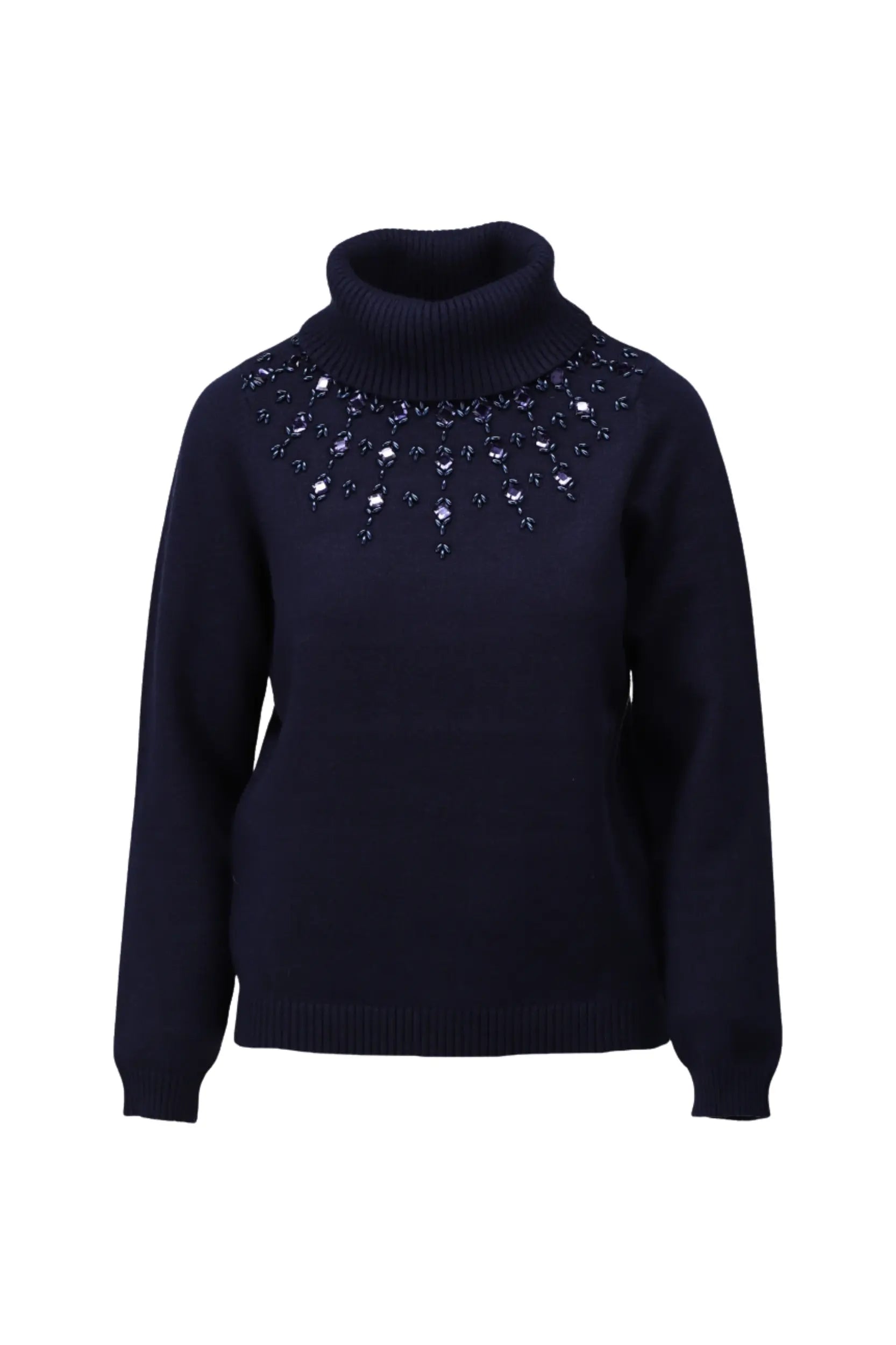 K-design - B812 Trui col met kralen blauw