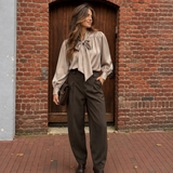 Blouse - Met strik glans Beige