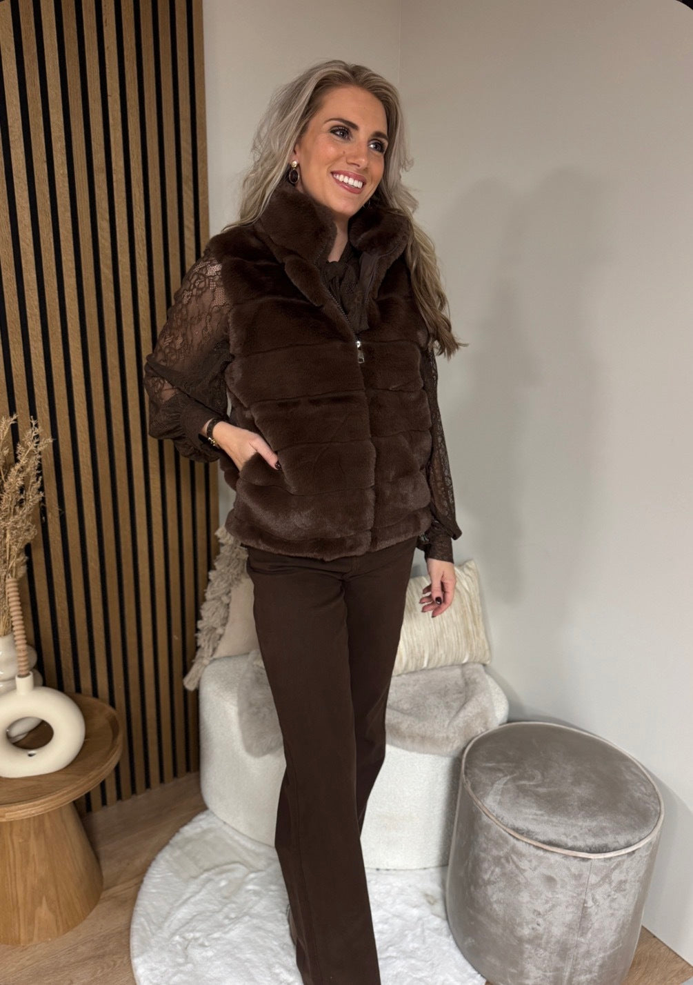 Bodywarmer  - Faux Fur Bruin