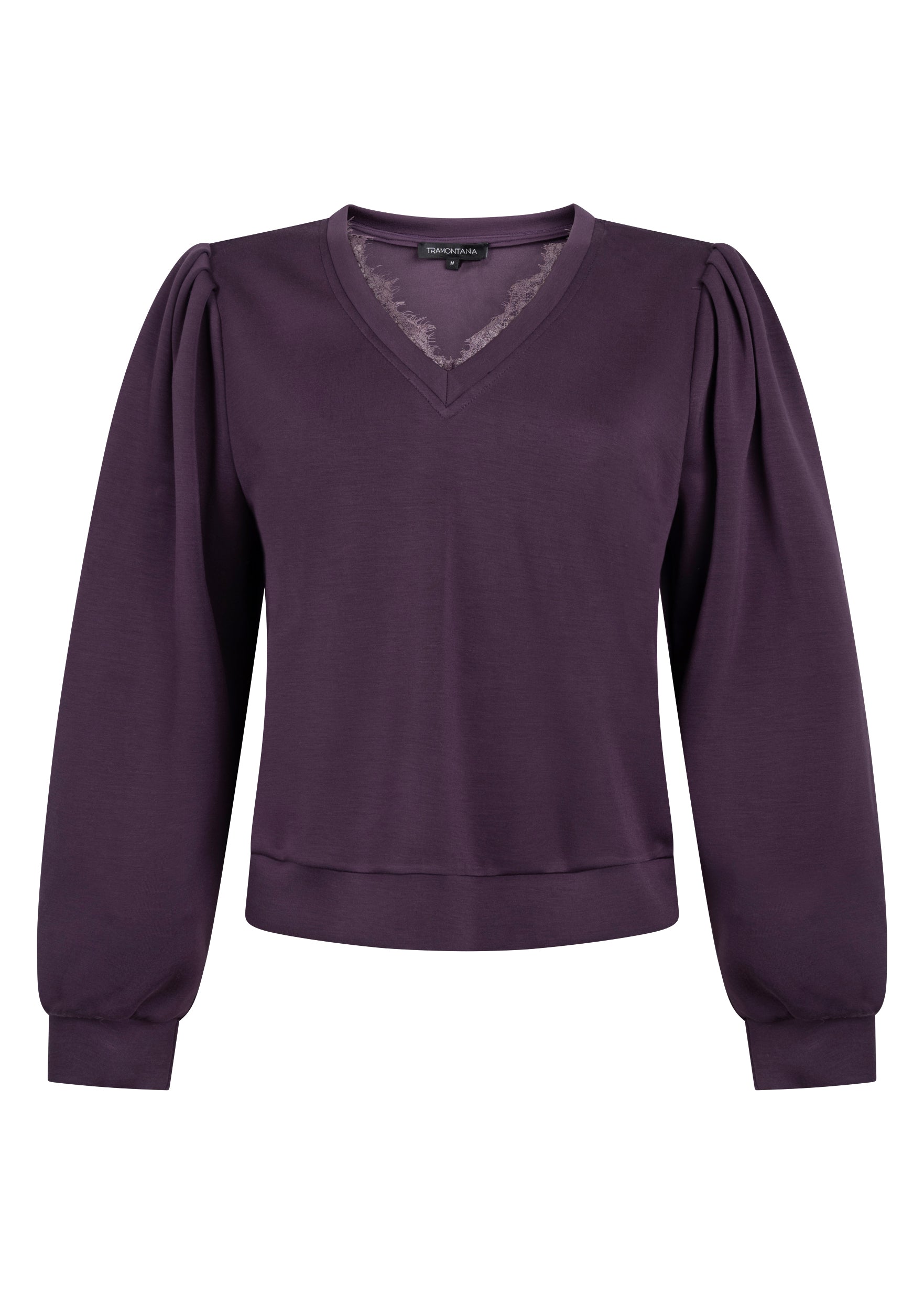 Tramontana - Sweater V hals met kant - Aubergine