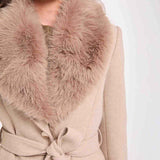 Morgan - Mantel met faux-fur kraag Beige
