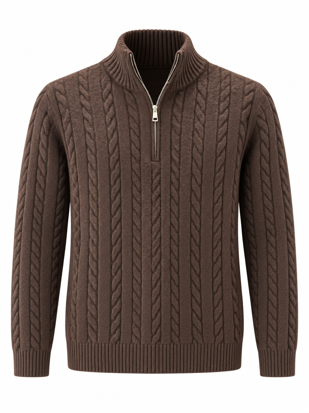 Heren Sweater - Kabel Zip Bruin