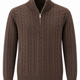 Heren Sweater - Kabel Zip Bruin