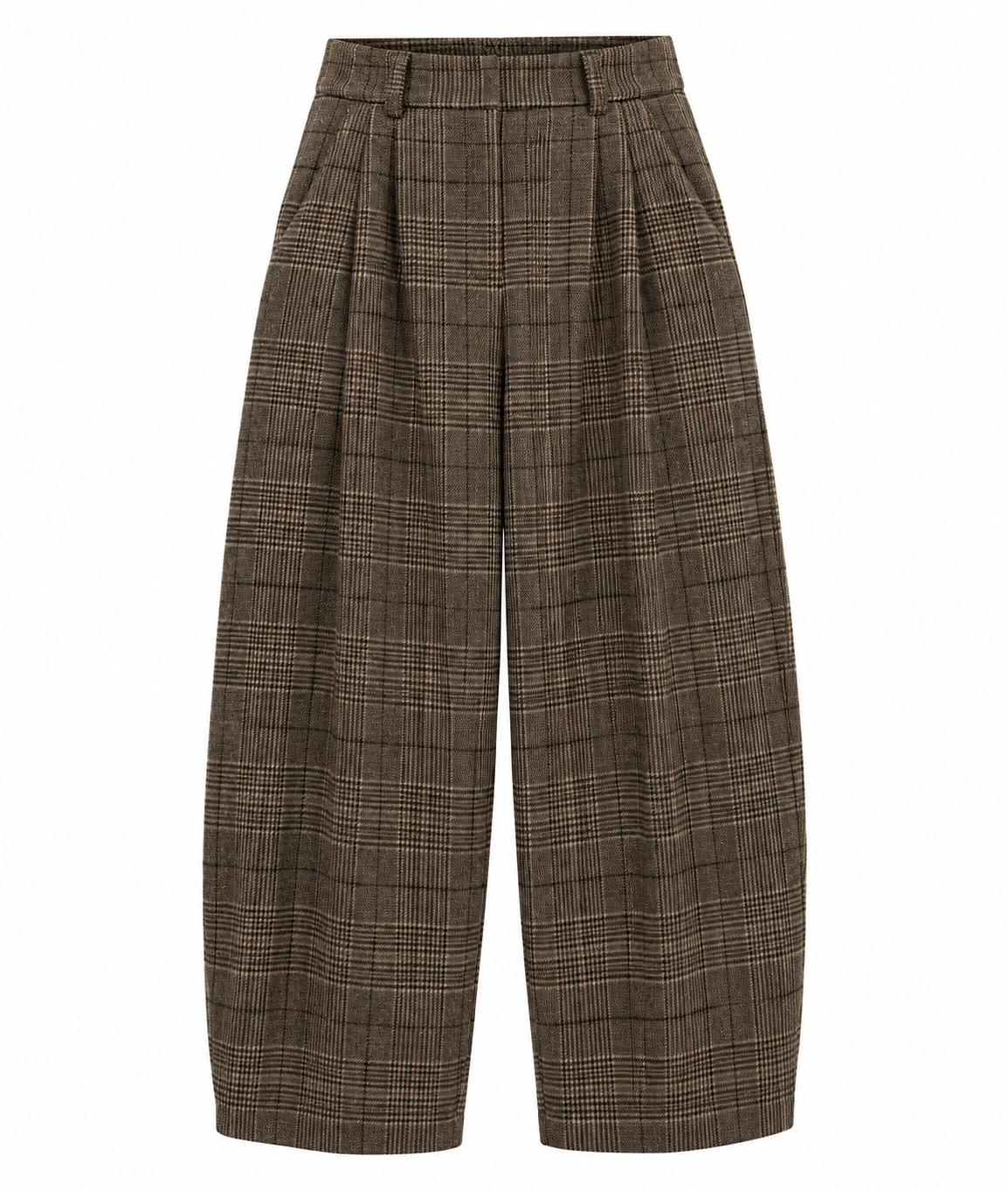 Checked relaxed barrel broek – Bruin Ruit