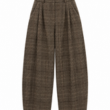Checked relaxed barrel broek – Bruin Ruit