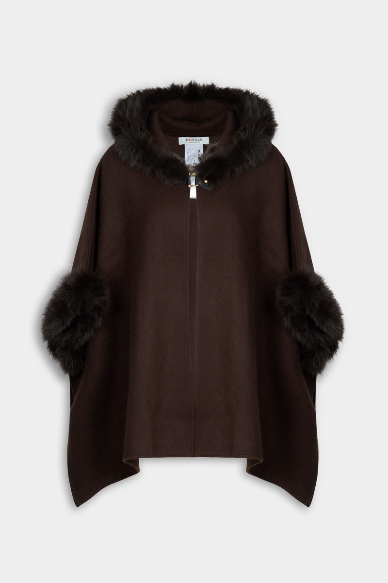 Morgan - Poncho Faux Fur donkerbruin
