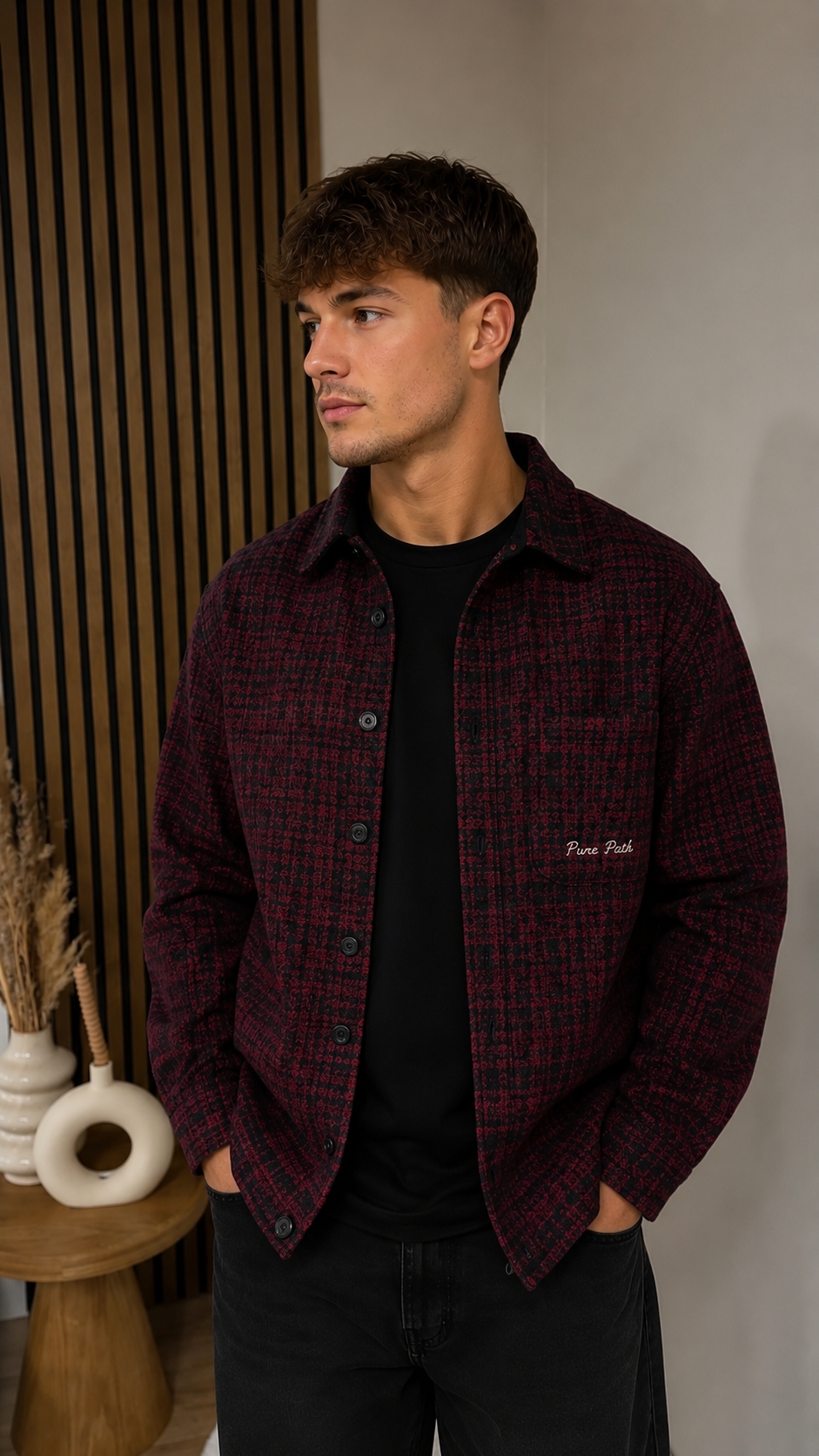 Pure Path - Overshirt Bordeaux zwart geruit