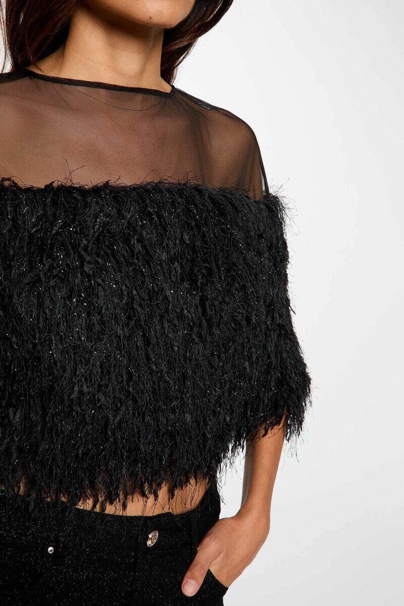 Morgan - Party top feather zwart OCKNEY