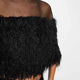 Morgan - Party top feather zwart OCKNEY