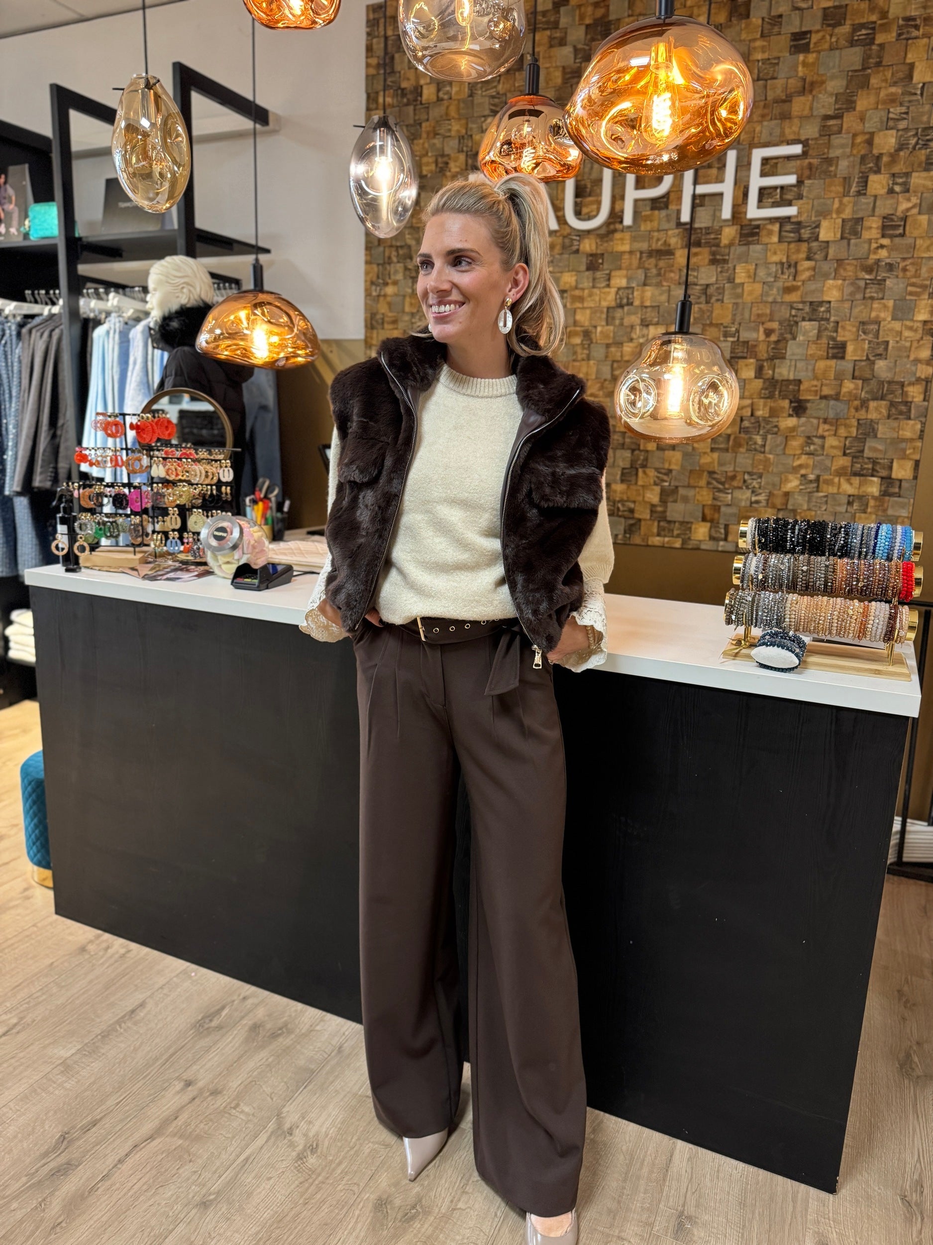Gilet - Faux Fur Pocket Brown