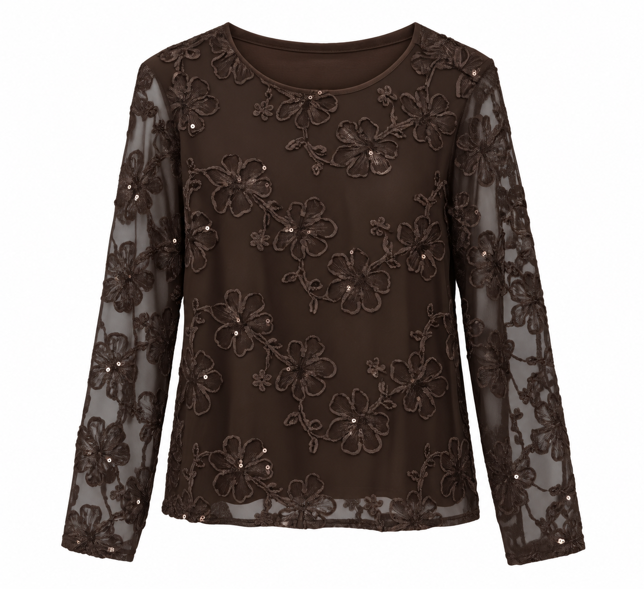  Longsleeve top - Flower Mesh Bruin