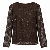  Longsleeve top - Flower Mesh Bruin