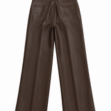 Broek Wide leg - PU donkerbruin 