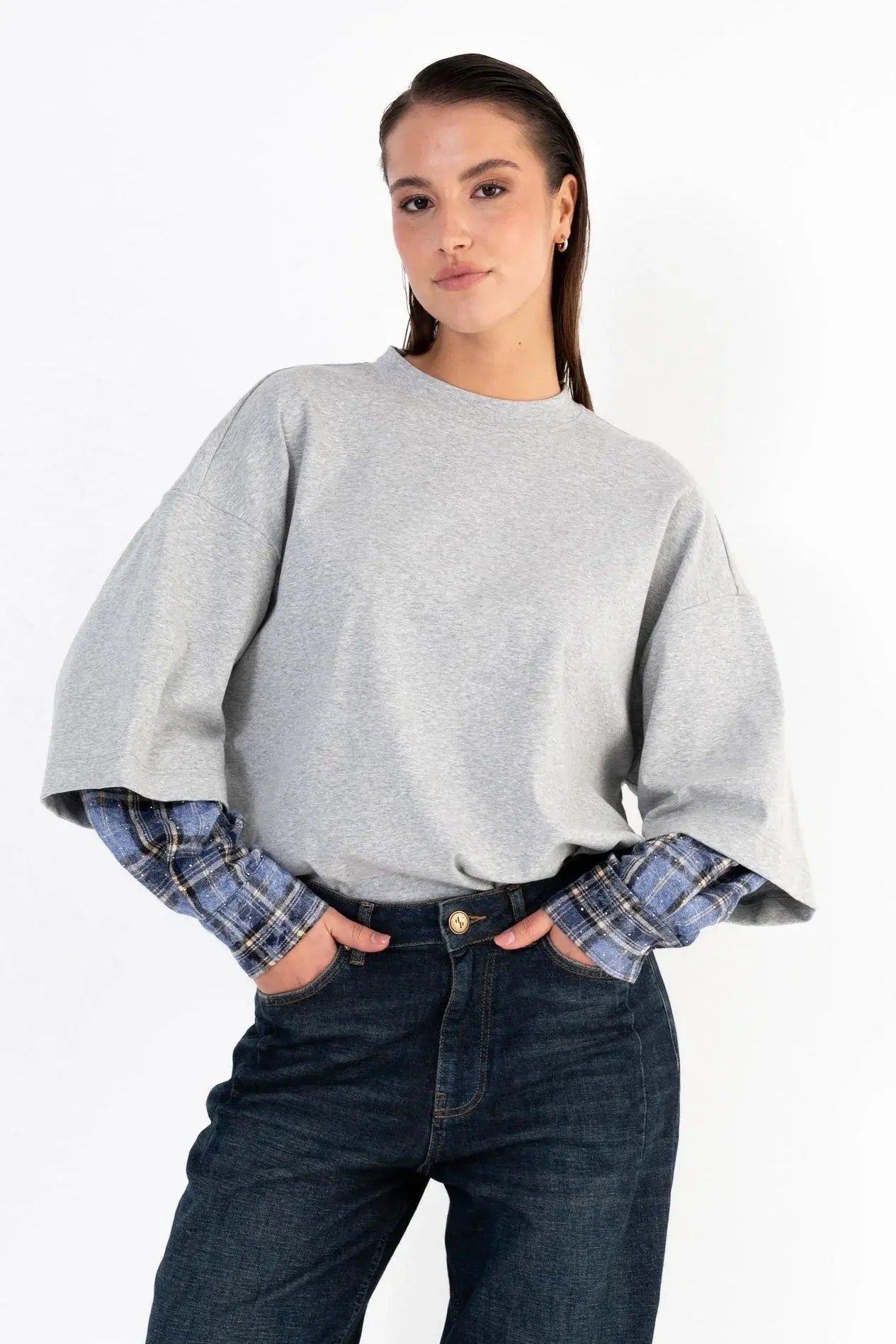 Maicazz - Vocus grijze sweater met blouse mouwen