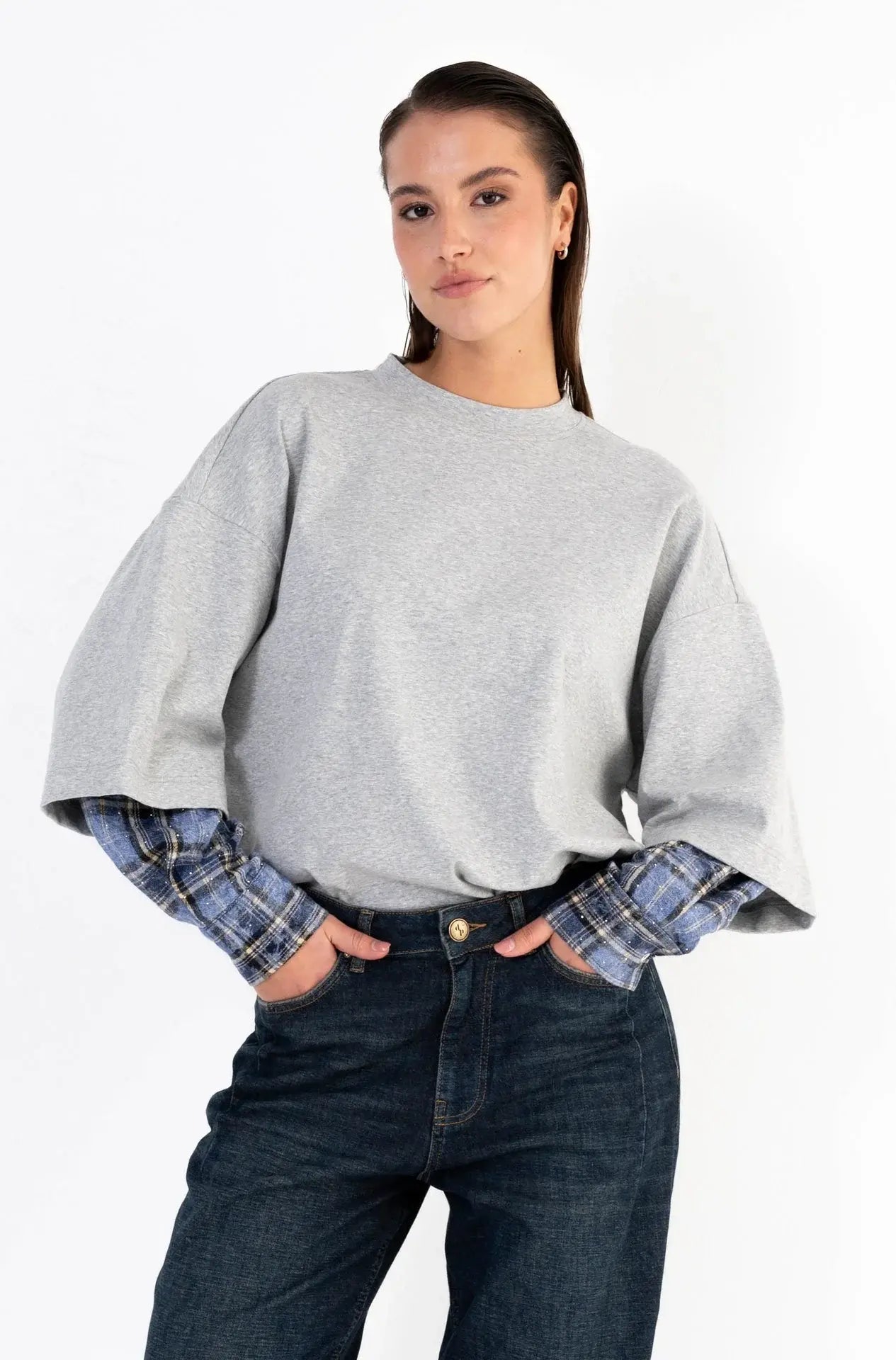 Maicazz - Vocus grijze sweater met blouse mouwen