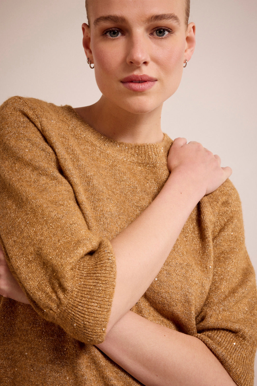 Tramontana - Short-Sleeve Sequin Jumper Camel