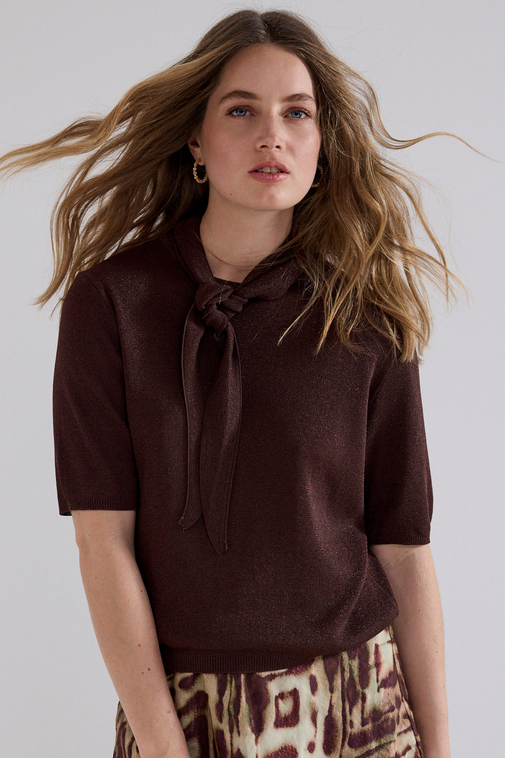 Tramontana - Short Sleeve Jumper Shawl Bruin