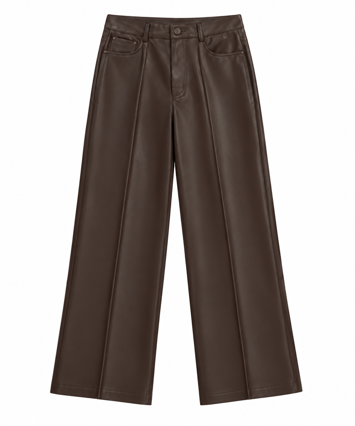 Broek Wide leg - PU donkerbruin 
