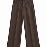 Broek Wide leg - PU donkerbruin 