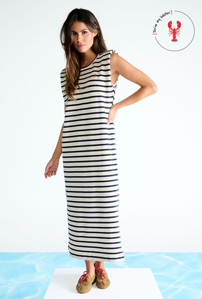 K Design - Gestreepte Mouwloze Midi Jurk C752L