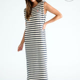 K Design - Gestreepte Mouwloze Midi Jurk C752L