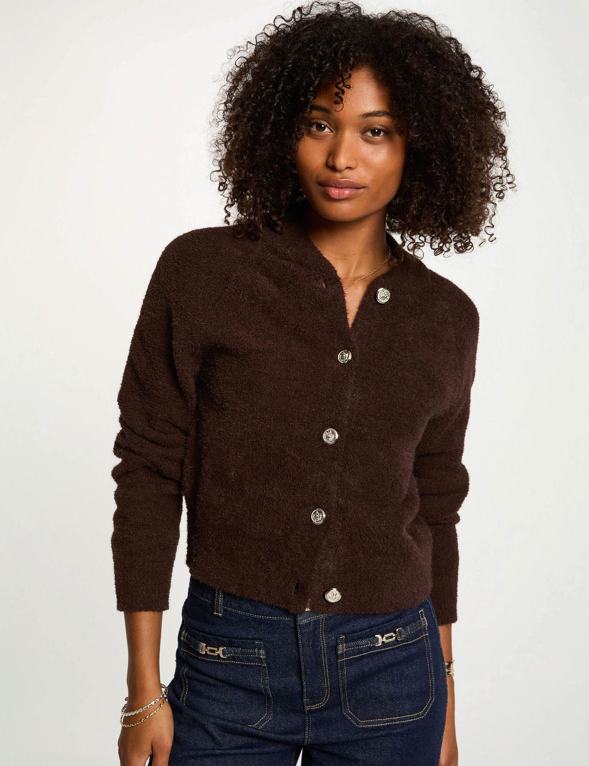 Morgan - Long sleeve cardigan dark brown