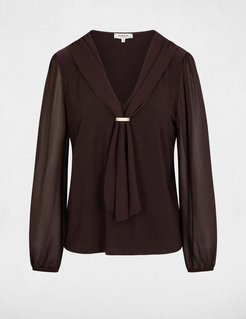 Morgan - Blouse top met Strik Bruin