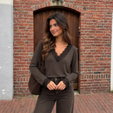 Longsleeve V hals - Casmere blend met kant 