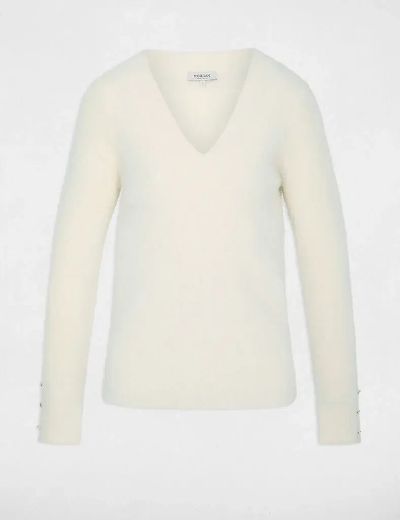 Morgan - Trui V-Hals Off-White Fluffy
