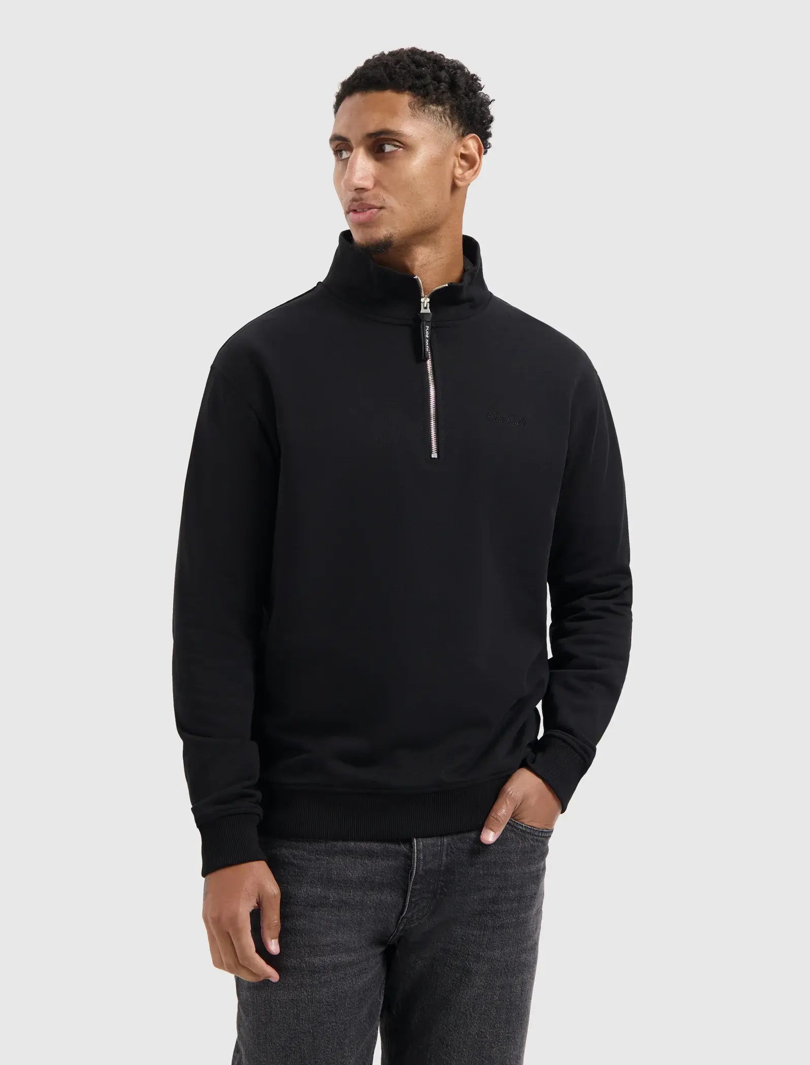 Pure Path - Embroidery half zip sweater zwart 