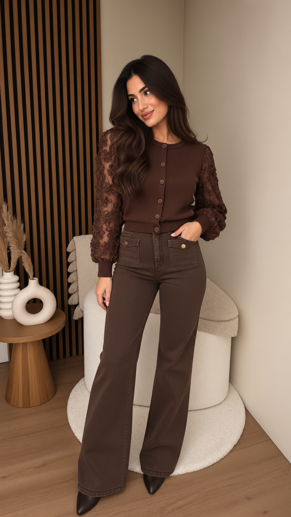 Vest Philou - Mesh Sleeve bruin 