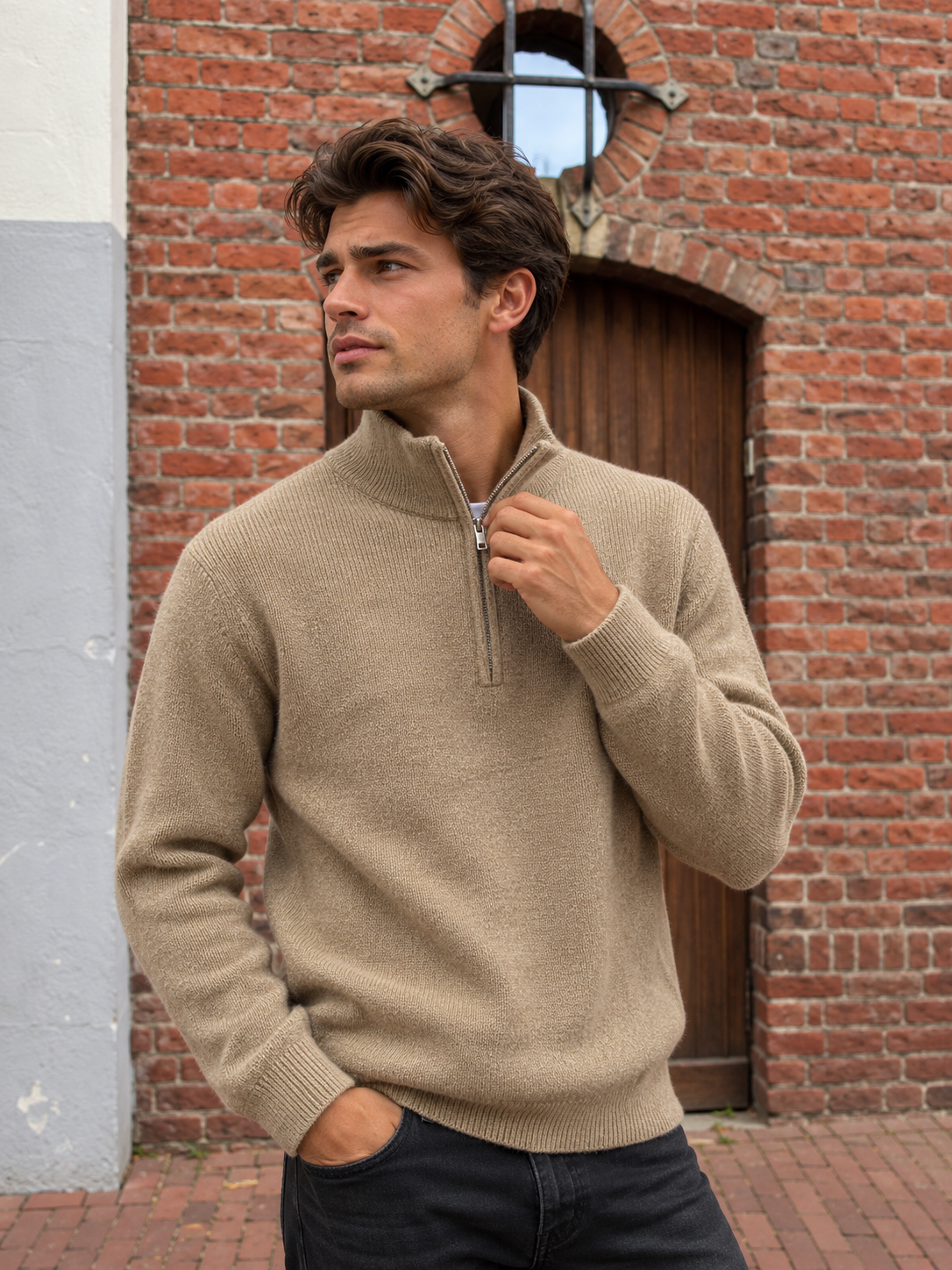 Heren knit Sweater - Zip Winter Beige 