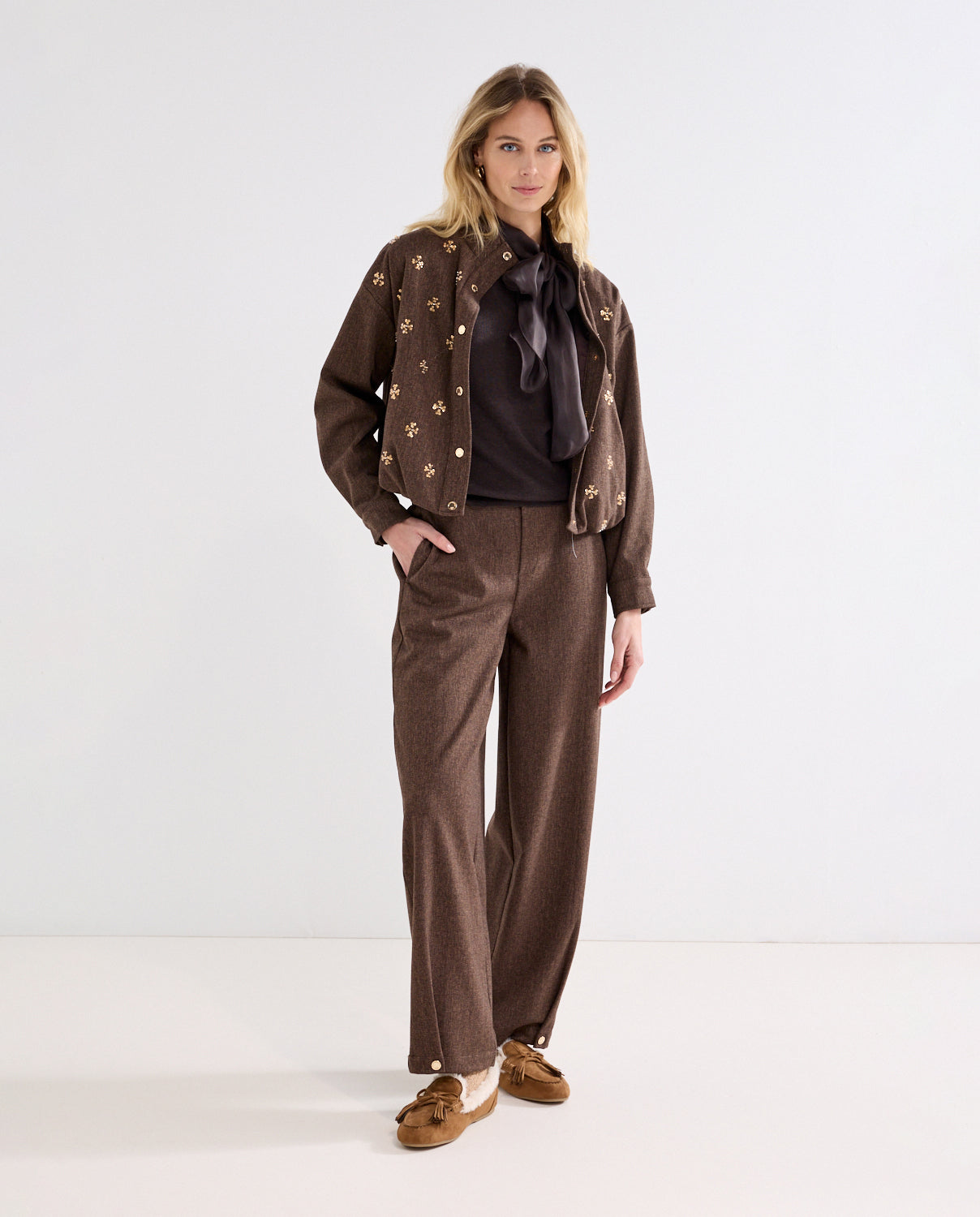 Tramontana - Tweed broek Sequins Coffee
