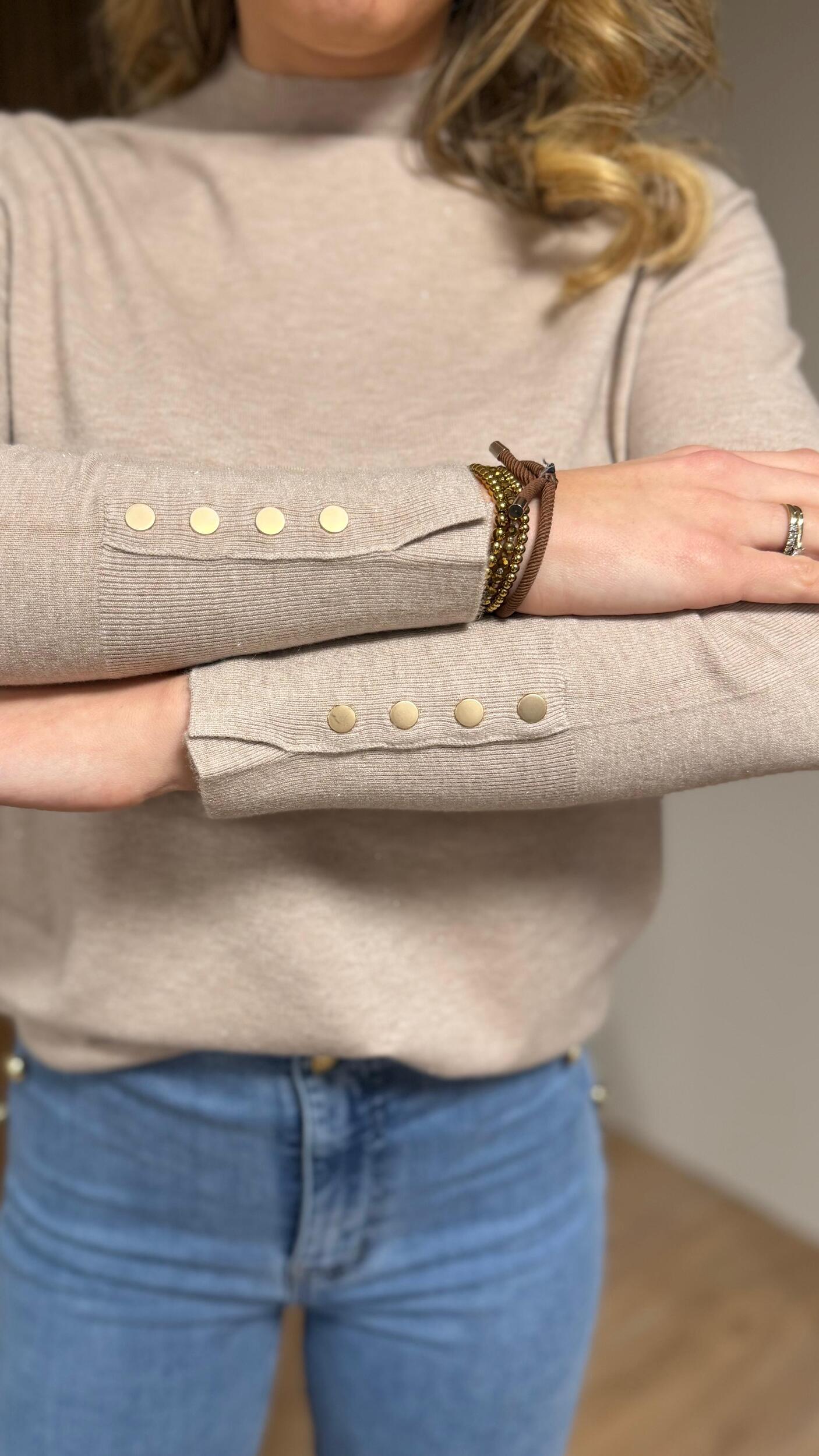 Top - Aniek Soft Beige Met Glitter & knoopjes 