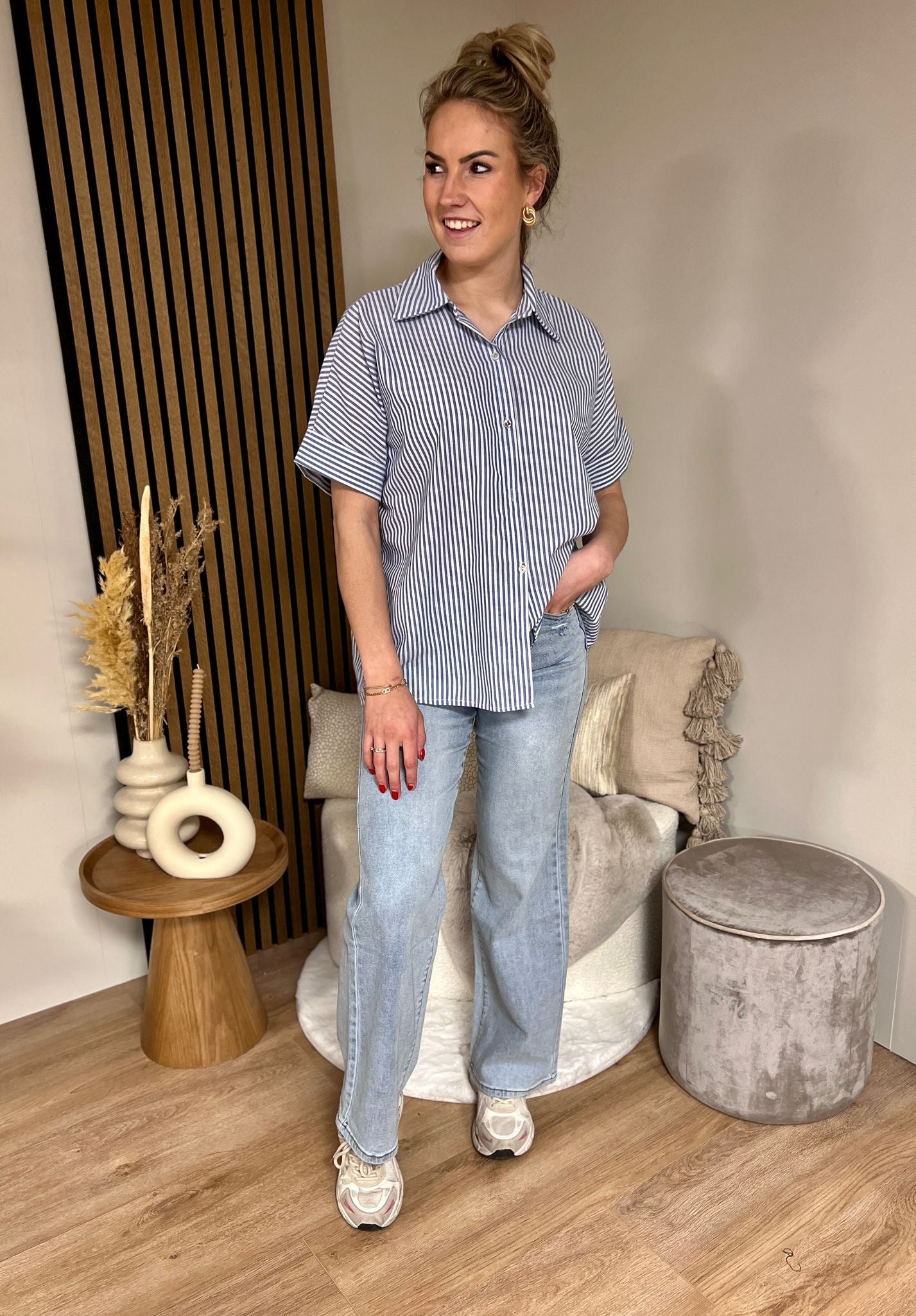 Louise Blouse - Blauw Stripe