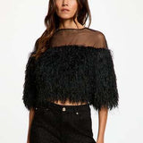 Morgan - Party top feather zwart OCKNEY