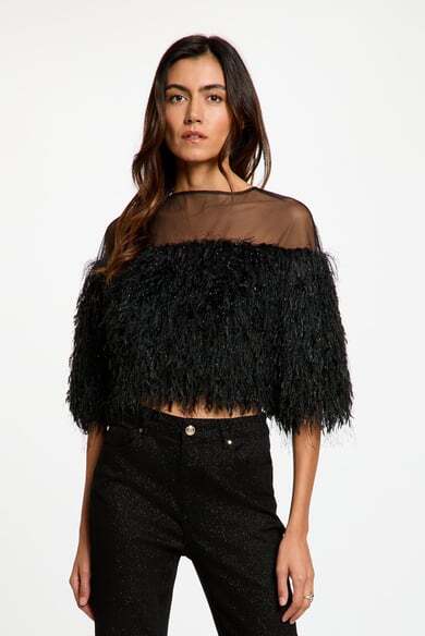 Morgan - Party top feather zwart OCKNEY