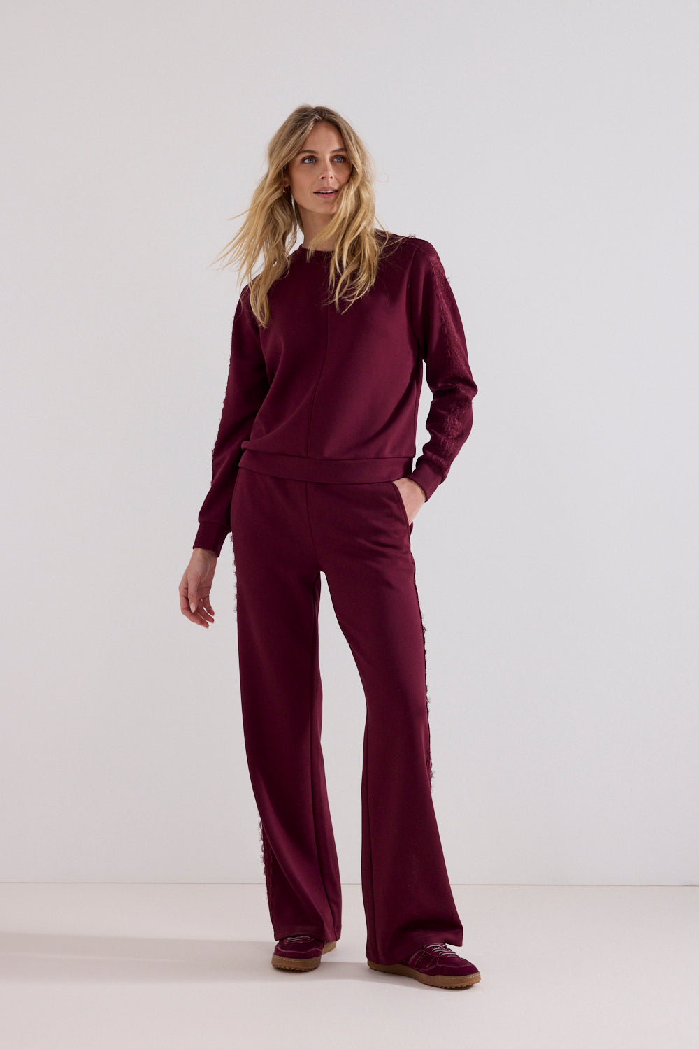 Tramontana - Sweat trousers kant bordeaux rood