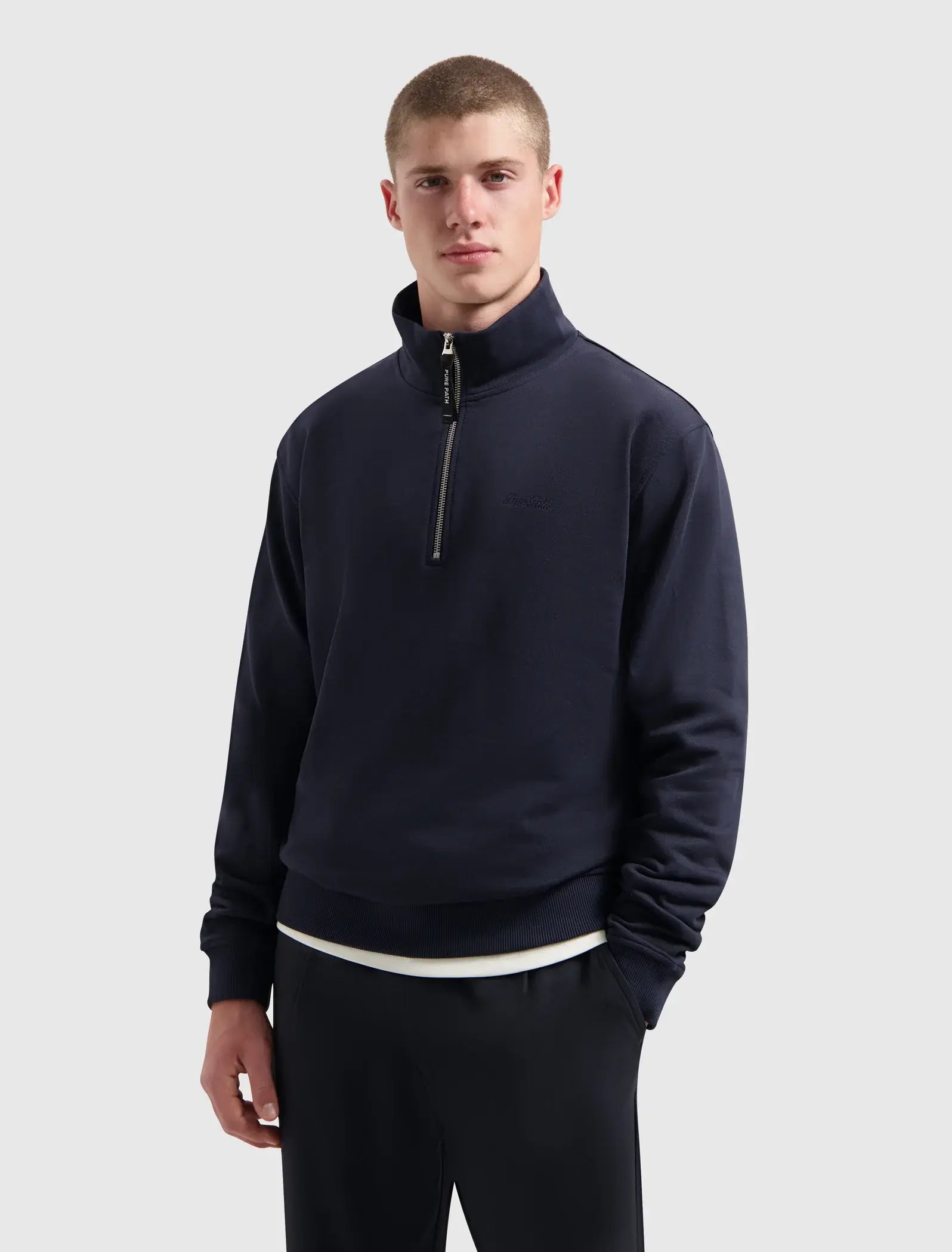 Pure Path - Embroidery half zip sweater