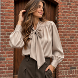 Blouse - Met strik glans Beige