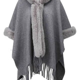 K-Design - B905 Poncho met bont look boorden