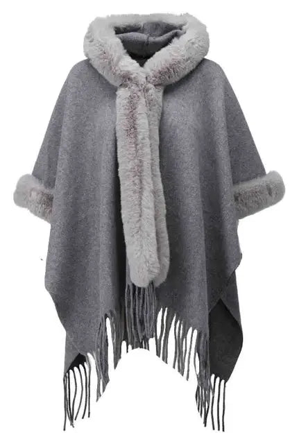 K-Design - B905 Poncho met bont look boorden