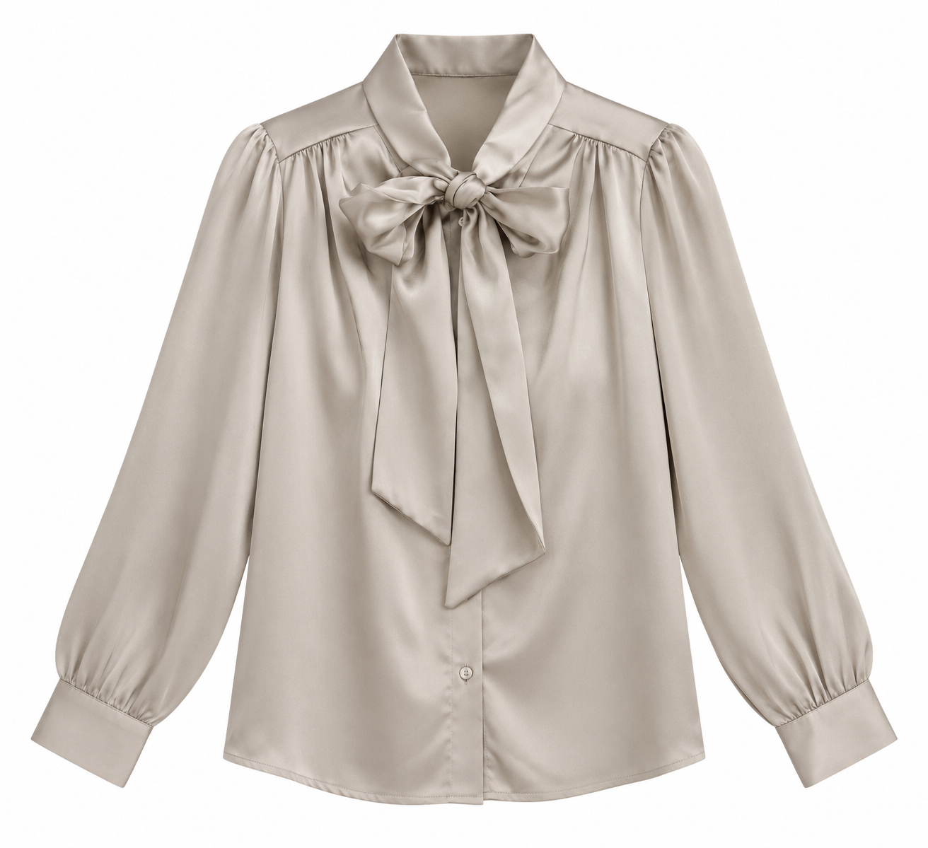 Blouse - Met strik glans Beige