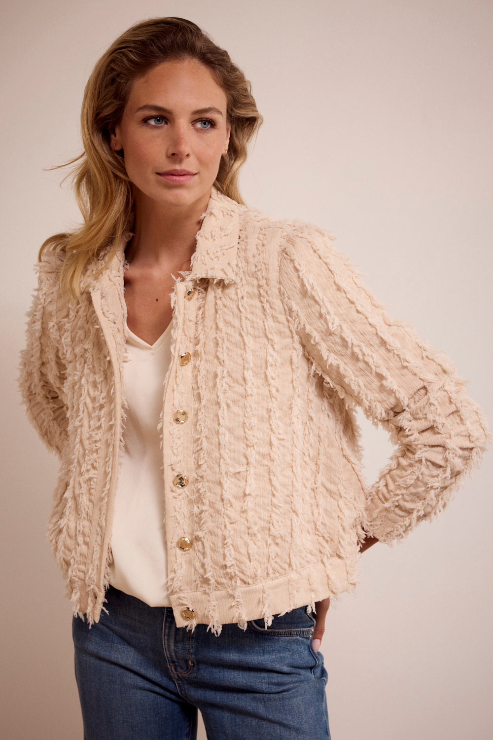 Tramontana - Fancy Frilled Jacket Stone Melange