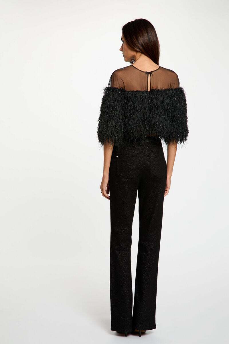 Morgan - Party top feather zwart OCKNEY