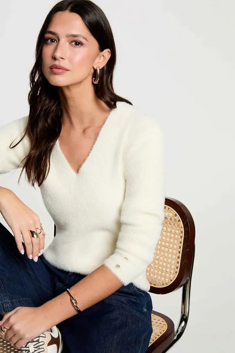 Morgan - Trui V-Hals Off-White Fluffy